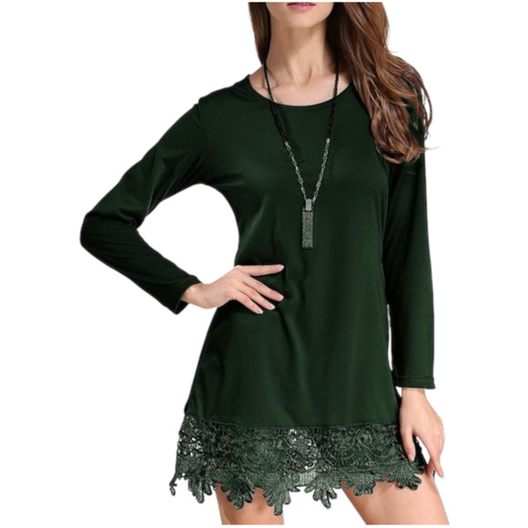 New Match Stick Lace Bottom Long Sleeve Holiday Mini Dress Charcoal Gray XS - Picture 8 of 8